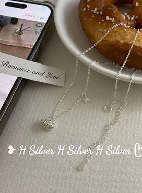 S925纯银海星珍珠贝壳项链轻奢小众设计锁骨链百搭时尚颈链气质潮