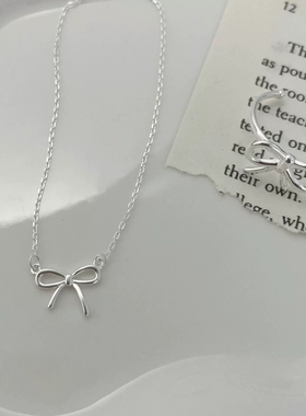 925纯银蝴蝶结项链女锁骨链轻奢小众设计感吊坠ins嘻哈气质百搭潮