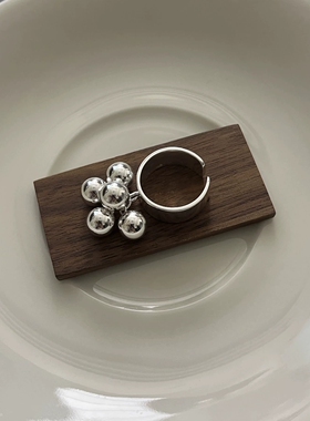 S925纯银设计感原创多圆球散花朵戒指个性小众开口指环气质百搭潮