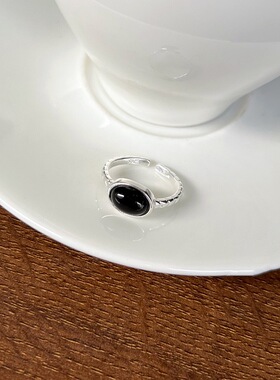 几何椭圆蛋白石戒指女ins风轻奢高级感日韩饰品开口百搭指环时尚