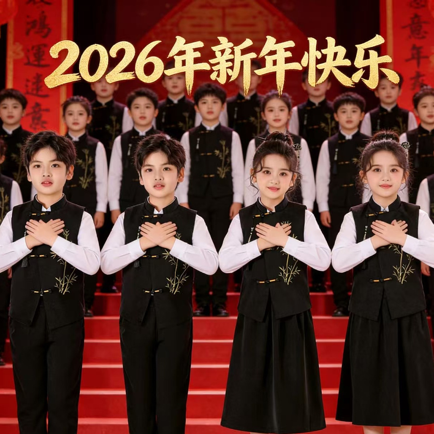 儿童合唱演出服学院风新中式马甲套装小学生表演服国学服装秋冬款