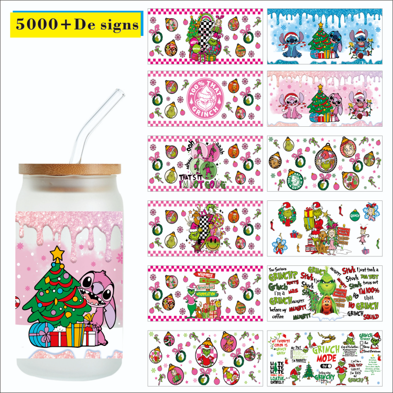 圣诞节 情人节 UVDTF转印16oz玻璃杯贴纸 外贸爆款