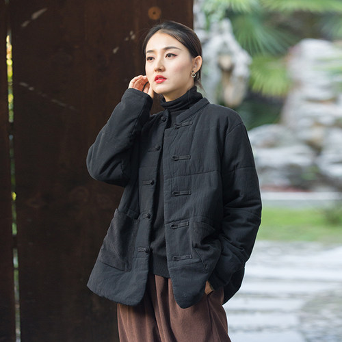加厚夹棉棉麻棉衣新中式棉服