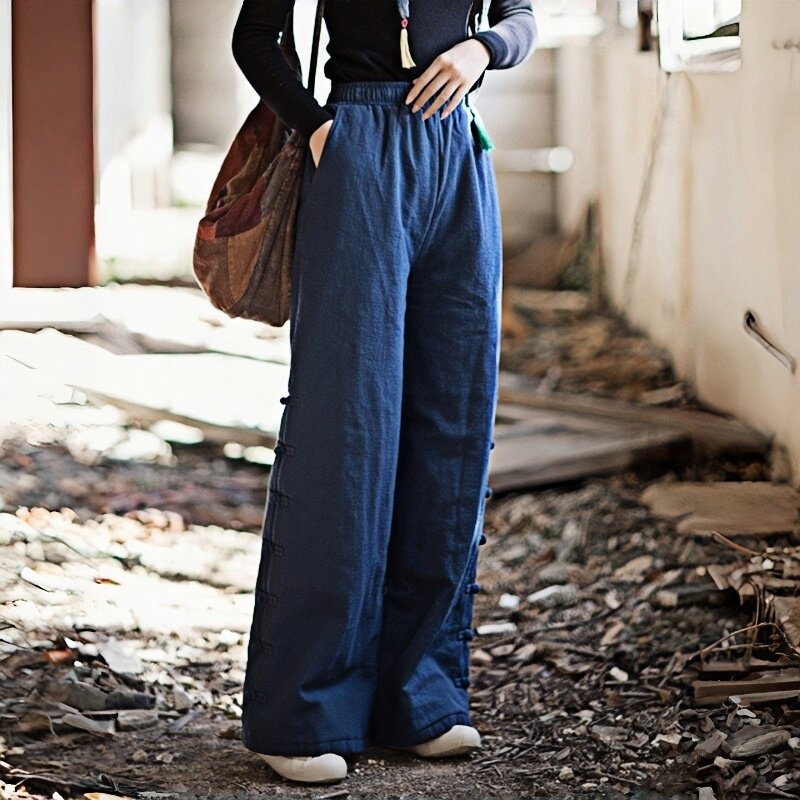 棉麻夹棉裤子加厚保暖棉裤外穿