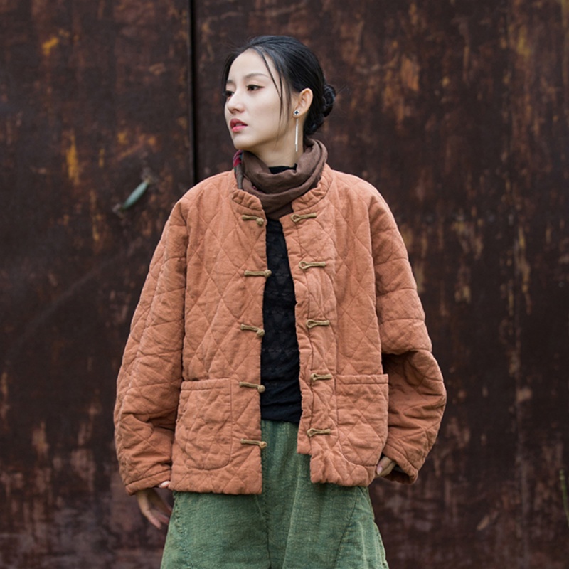 新中式棉麻夹棉上衣女禅意棉服