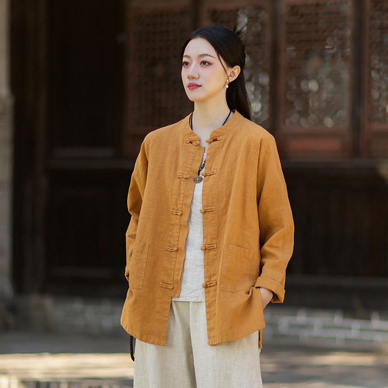 新中式复古盘扣上衣女禅意茶服图片