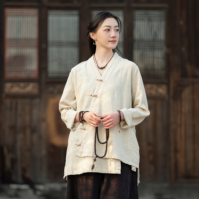 棉麻上衣女新中式女装苎麻衬衫