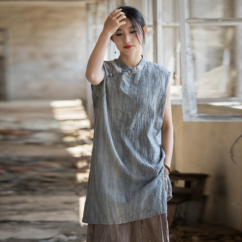 苎麻扎染吊带女25年夏季新款原创中式国风改良斜襟中长款无袖T恤,女装/女士精品,衬衫,淘宝优惠券,粉丝福利购,淘宝优惠卷