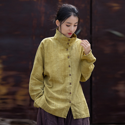苎麻扎染高领上衣女禅意茶服外套