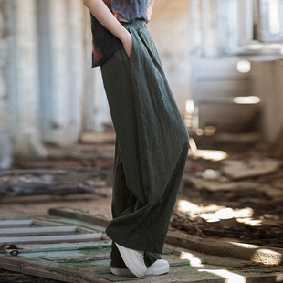 宽松百搭阔腿裤 原创设计棉麻女装 女 子2026年新款 苎麻休闲直筒长裤