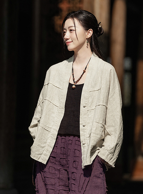 高端苎麻衬衫女原创棉麻女装中式国风复古禅意佛系茶服上衣外套