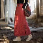 新中式 禅修加厚保暖裙子棉裙 原创禅意女装 棉麻夹棉半身裙冬季 新款