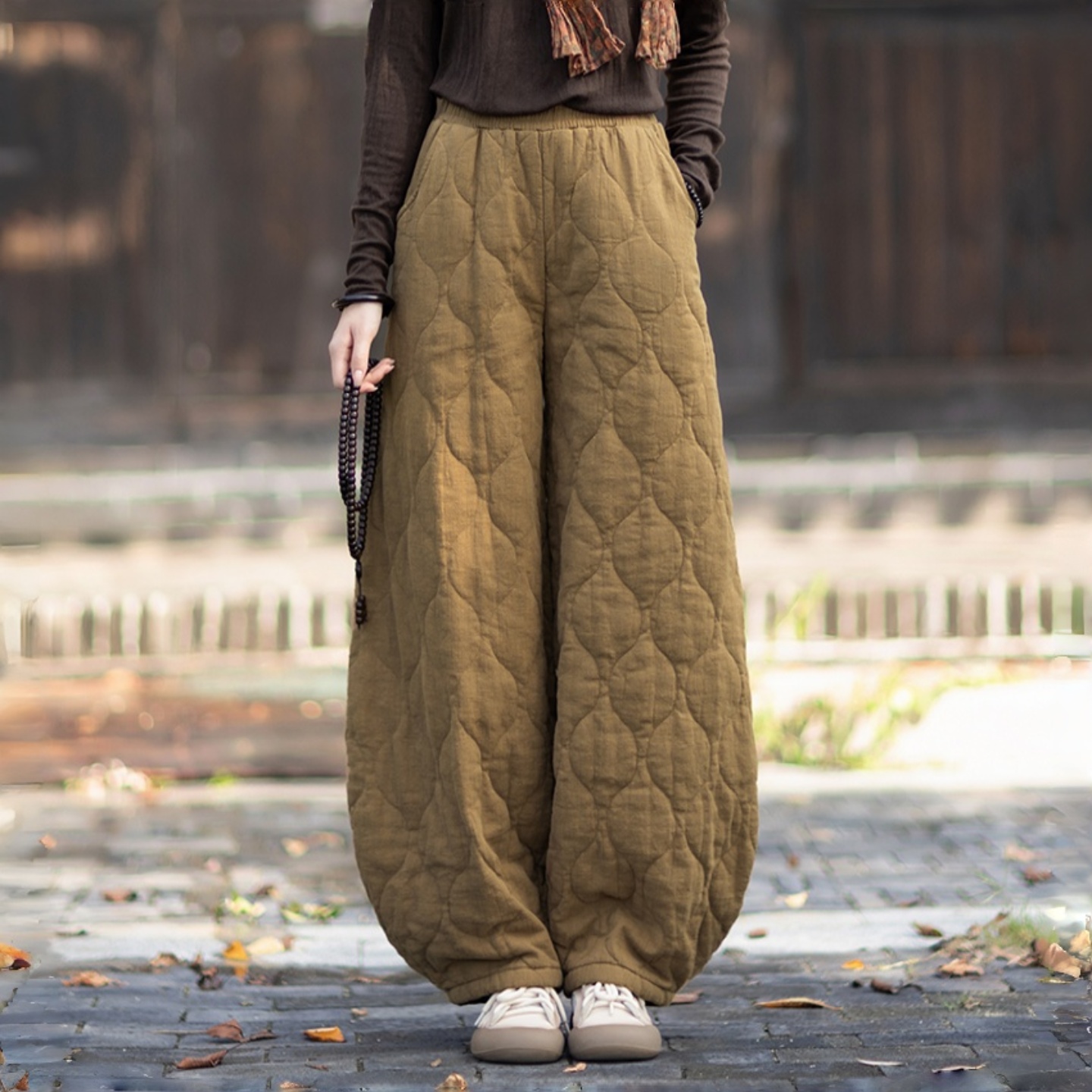 棉麻夹棉灯笼裤女2025年冬季新款新中式原创苎麻太极裤棉裤女外穿