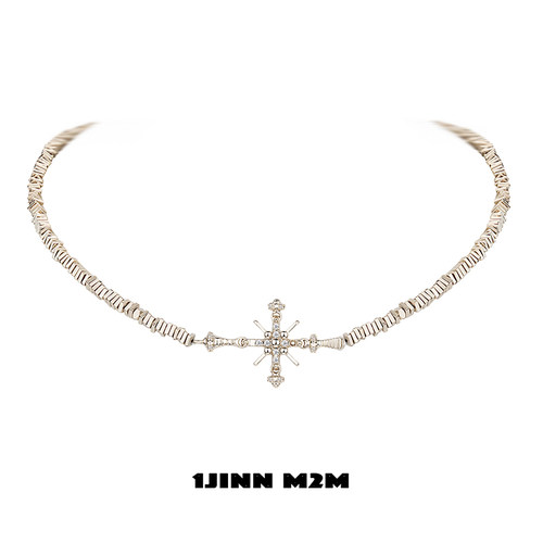 1JINN M2M复古个性百搭十字架碎银方块雪花镶钻精致设计感颈链