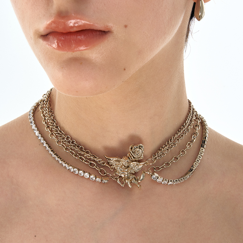 1JINN M2M 复古哥特天使玫瑰组合链choker轻奢高级感多层锁骨链女