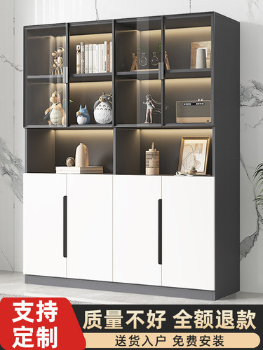 书柜带玻璃门定制酒柜客厅一体整墙书架储物柜办公室置物展示柜子