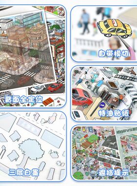 106.0艺蓝造景贴纸街景系列特油场景贴纸3D立体微缩场景手账贴纸