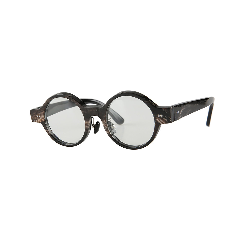 黑白条纹印度牛角近视光学眼镜架圆形框铆钉饰突鼻梁复古街拍眼镜