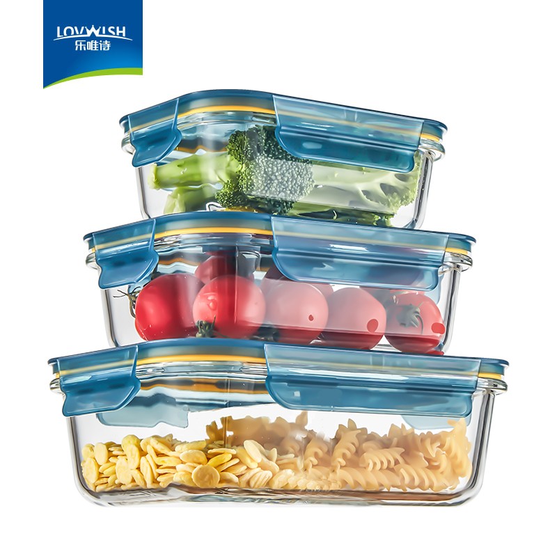 乐唯诗 耐热玻璃保鲜盒婴儿辅食盒微波炉加热饭盒冰箱收纳储物盒