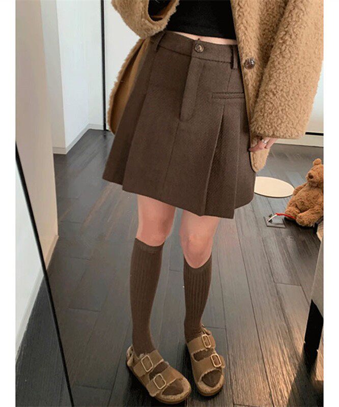 语晴定制女装肥妹妹mm加厚毛呢百褶半身裙秋冬高腰显瘦休闲短裙