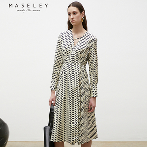 Maseley/玛塞莉A字收腰连衣裙秋季新款气质女神范高端裙子
