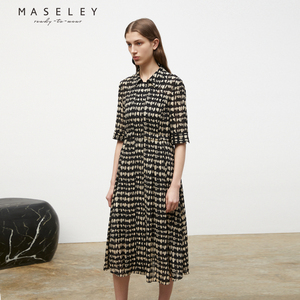 Maseley/玛塞莉简约高腰连衣裙秋季新款显瘦小众高级裙子女