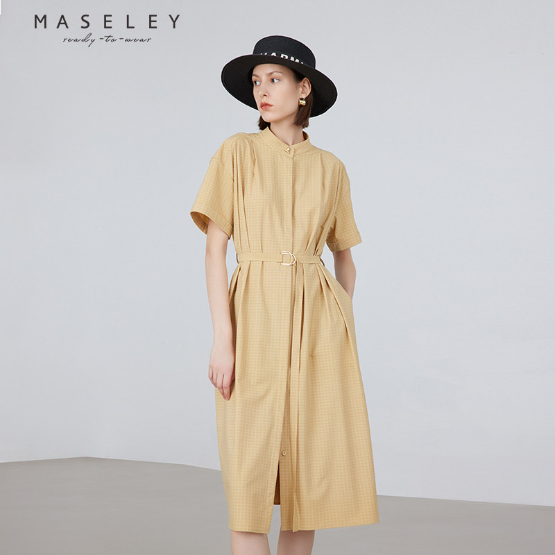 Maseley/玛塞莉格子连衣裙春款通勤简约时尚收腰显瘦裙子女