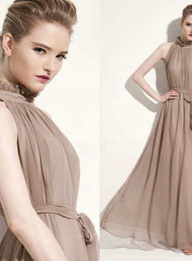 chiffon sleeveless stand collar dress 雪纺无袖立领长款礼服裙