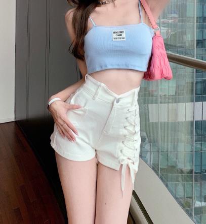 summer girls high waist bandage denim shorts女生绑带牛仔短裤