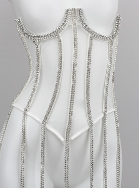 Rhinestone Sheer Lace Backless Bra亮水钻透明蕾丝外穿露背胸衣