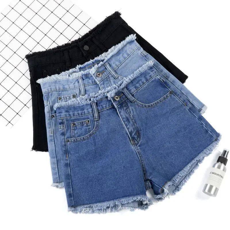 韩版高腰宽松显瘦阔腿牛仔短裤女High Waist Loose Denim Shorts - 实物图