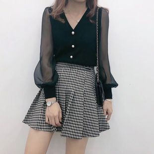 Ladies Versatile V-Neck Chiffon Knit Sweater女士百搭V领上衣