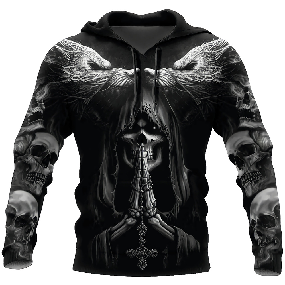 维京人印花男士长袖连帽卫衣