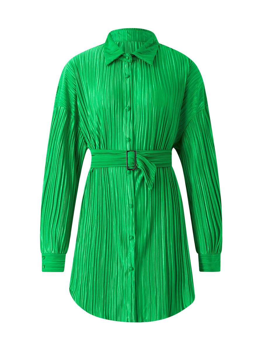 Women's Long Sleeve Belted Shirt Dress女士长袖系腰带衬衫裙夏