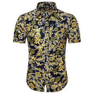 british 衬衫 style shirt英伦风男式 shirt men print fashion