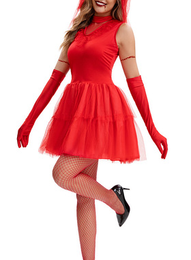 Red dress for Halloween performance   万圣节演出服红色连衣裙