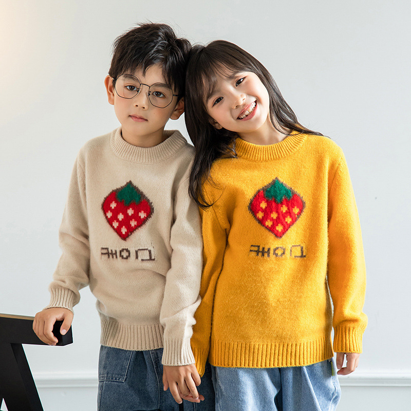 【舒淇同款】儿童100纯羊毛衫半高圆领童装秋冬新款套头宝宝纯色