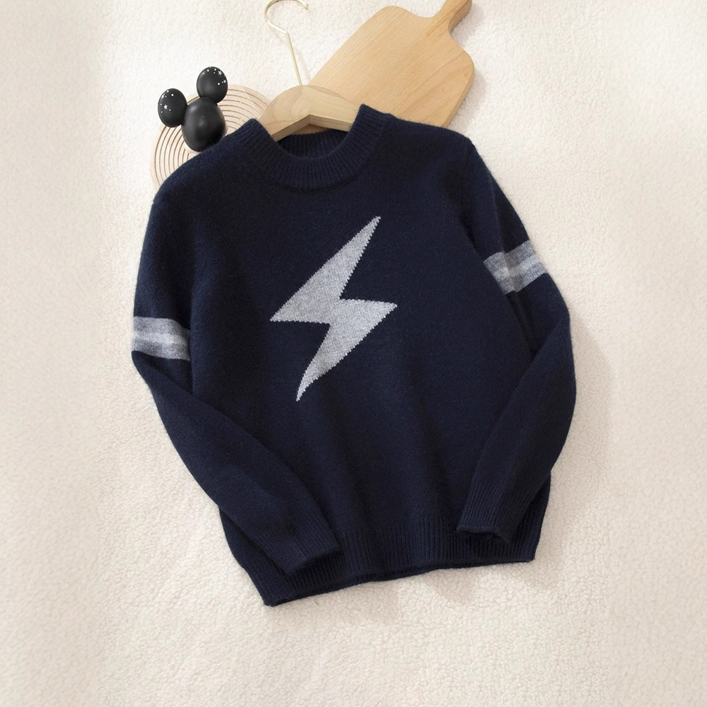 【舒淇同款】秋冬新款儿童山羊绒衫男童套头半高加厚闪电毛衣中大