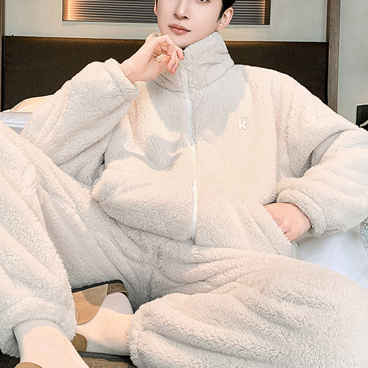 全棉纯棉男士珊瑚绒睡衣秋冬新款加绒加厚法兰绒保暖大码可外穿家