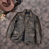 M43野战多口袋风衣美式 猎装 真皮皮衣头层牛皮夹克中长款 外套男士