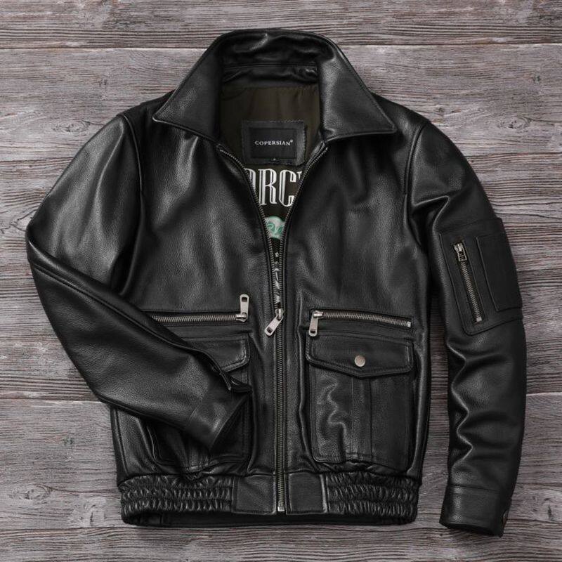 全真皮牛皮皮衣男款2025新款头层皮夹克飞行员翻领外套休闲机车服