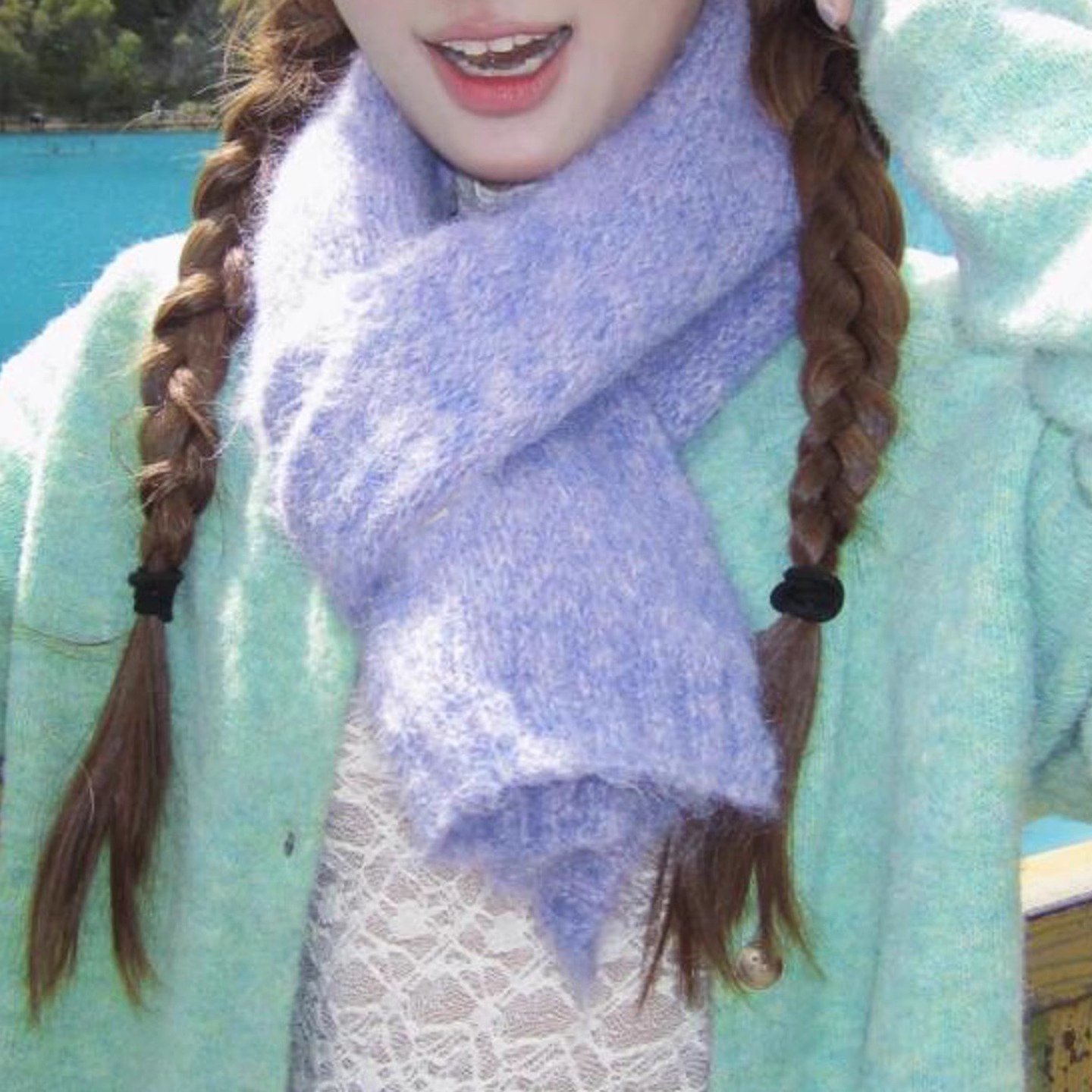 马海毛围巾冬季女纯色显白针织毛线保暖加厚学生围脖潮ggg围脖女