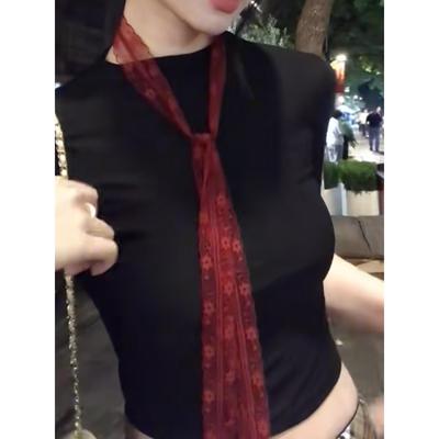 纯欲性感红色蕾丝飘带丝巾女氛围感系脖细窄长条围巾精致配饰百搭