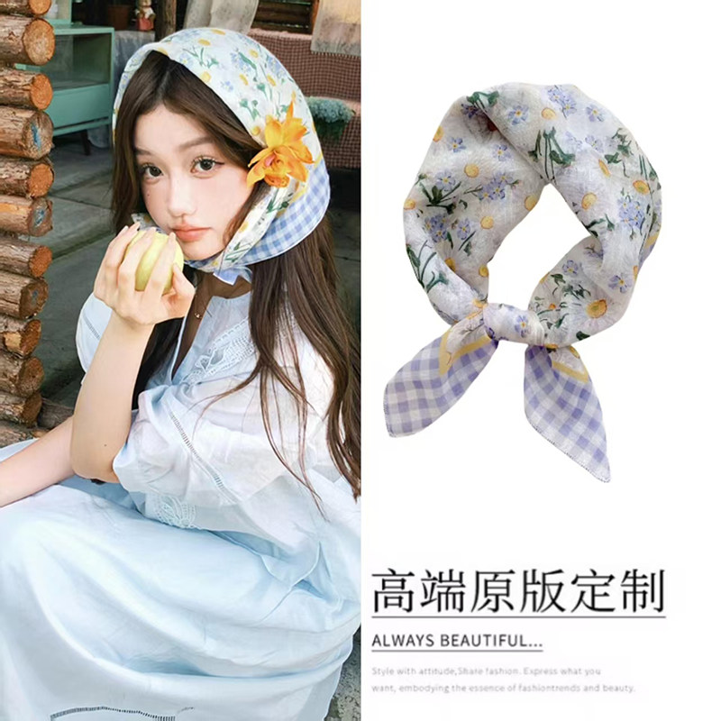 夏日田园风碎花百搭显气质58头巾时尚洋气护颈领巾超出片薄款围巾