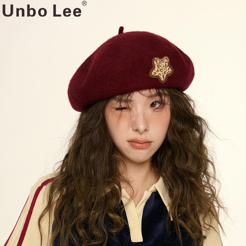 UnboLee美式复古酒红色贝雷帽