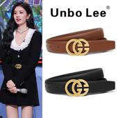 配牛仔裤 UNBO LEE女士皮带新款 真皮高级感连衣裙腰带气质百搭棕色