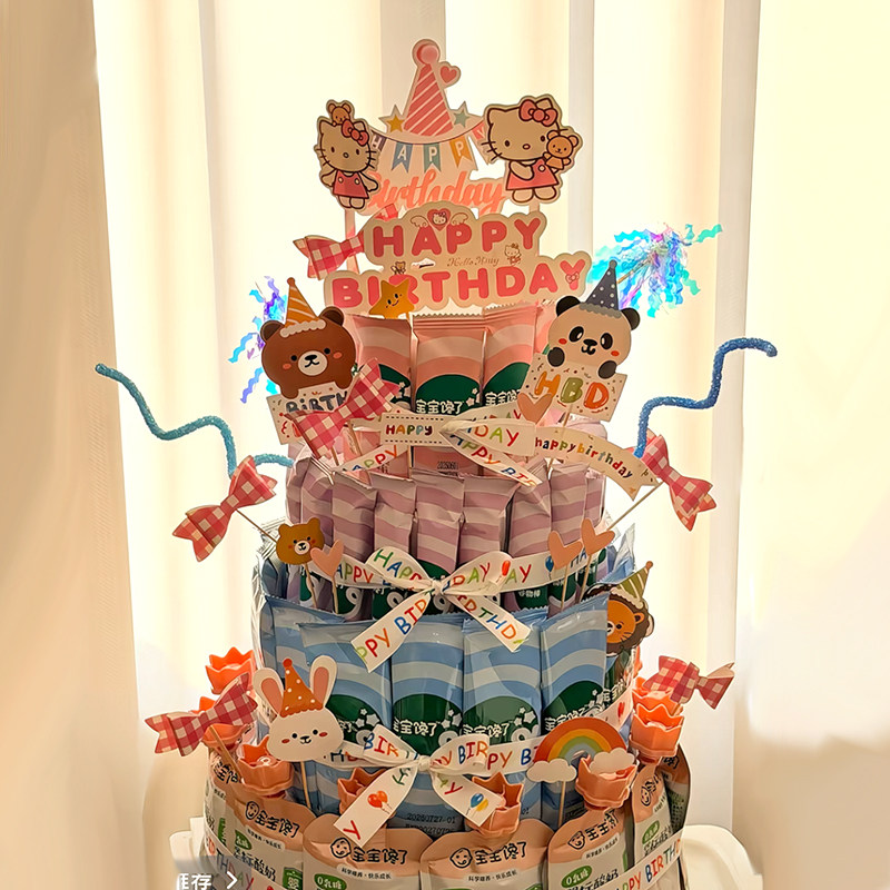 kt猫零食蛋糕diy材料包卡通KT猫零食小蛋糕假体生日周岁生日蛋糕
