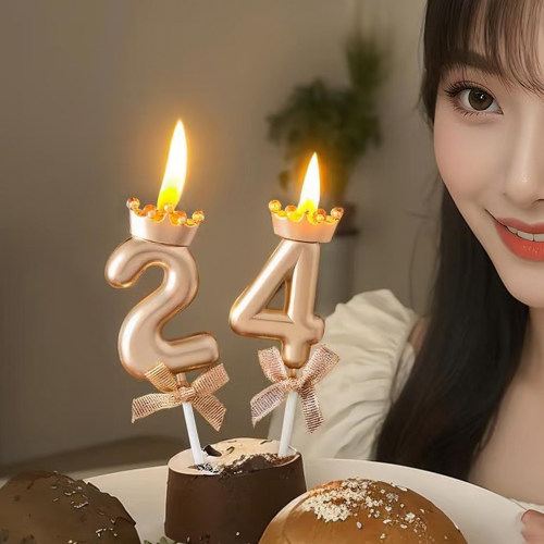皇冠数字蜡烛生日蜡烛金色蝴蝶结