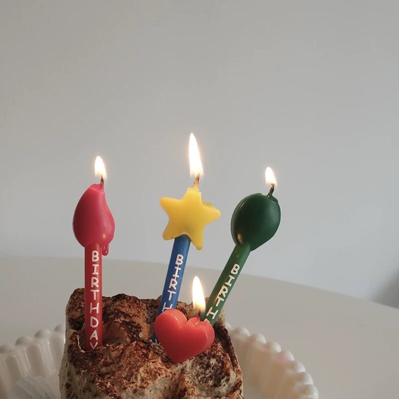 韩国ins三色生日蛋糕蜡烛派对装饰道具星星气球蜡烛甜品三支装