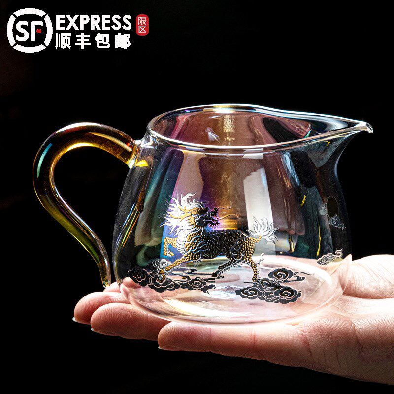 贝彩烧玻璃公道杯加厚耐高温分茶器茶海月牙分茶茶器功夫茶具配件